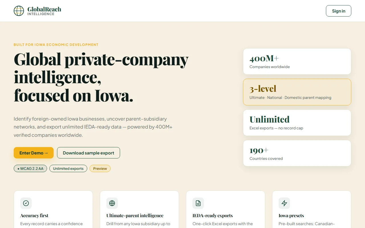 Screenshot of GlobalReach